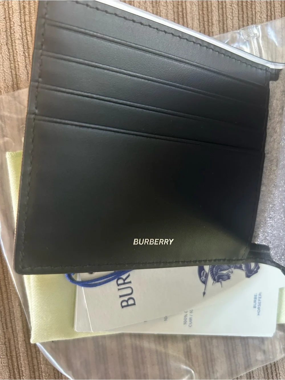 Burberry Men's Check Card Holder Wallet - Brown, Beige & Red Stripe